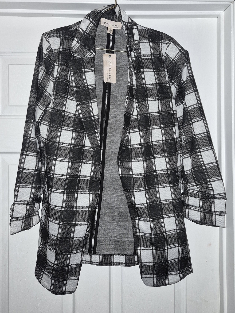 Philosophy Black and White Plaid Open Front Blazer
